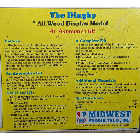 Midwest Products Co., 'The Dinghy', Kit #950, Skill Level 1, All Wood Model, New - Picture 8 of 11